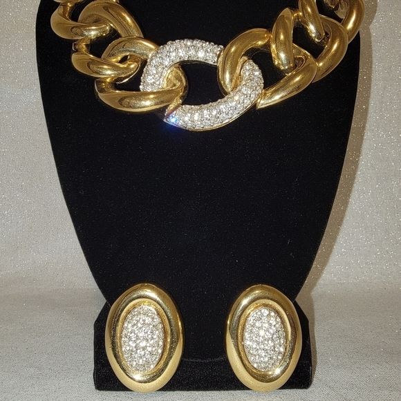 VINTAGE GIVENCHY Chunky Link Crystal Necklace w/Matching Earrings - Picture 10 of 13